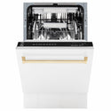 ZLINE Autograph Edition 18 in. Tallac Series 3rd Rack Dishwasher with Auto Door Open Drying, 51dBa, White Matte Panel with Polished Gold Handle (DWVZ-WM-18-G)