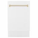 ZLINE Autograph Edition 18 in. Tallac Series 3rd Rack Dishwasher with Auto Door Open Drying, 51dBa, White Matte Panel with Polished Gold Handle (DWVZ-WM-18-G)