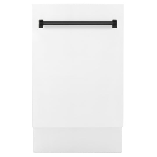 ZLINE Autograph Edition 18 in. Tallac Series 3rd Rack Dishwasher with Auto Door Open Drying, 51dBa, White Matte Panel with Matte Black Handle (DWVZ-WM-18-MB)