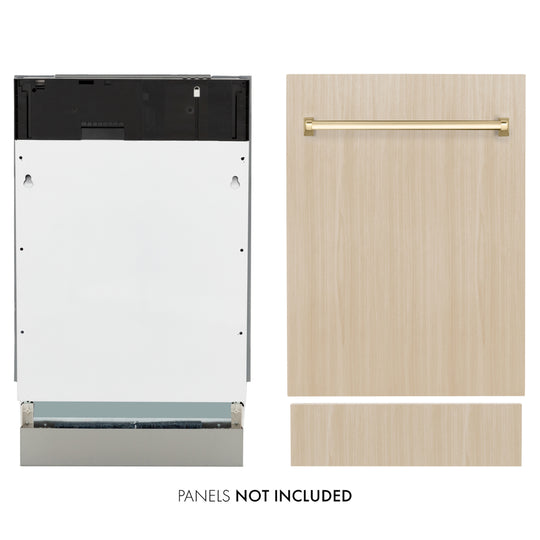 ZLINE Autograph Edition 18 in. Tallac Series 3rd Rack Dishwasher with Auto Door Open Drying, 51dBa, Panel Ready with Polished Gold Handle (DWVZ-18-G)