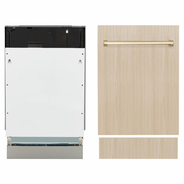 ZLINE Autograph Edition 18 in. Tallac Series 3rd Rack Dishwasher with Auto Door Open Drying, 51dBa, Panel Ready with Polished Gold Handle (DWVZ-18-G)