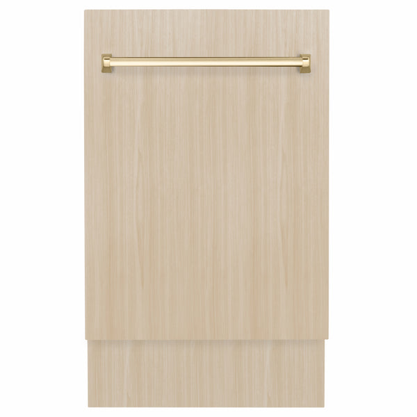 ZLINE Autograph Edition 18 in. Tallac Series 3rd Rack Dishwasher with Auto Door Open Drying, 51dBa, Panel Ready with Polished Gold Handle (DWVZ-18-G)
