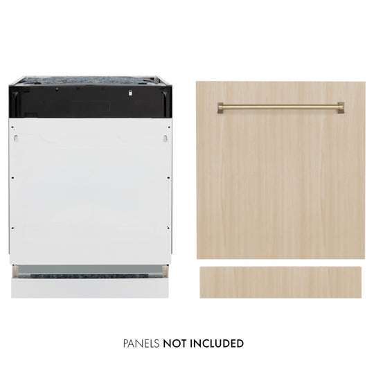 ZLINE Autograph Edition 24 in. Tallac Series 3rd Rack Dishwasher with Auto Door Open Drying, 51dBa, Panel Ready with Champagne Bronze Handle (DWVZ-24-CB)