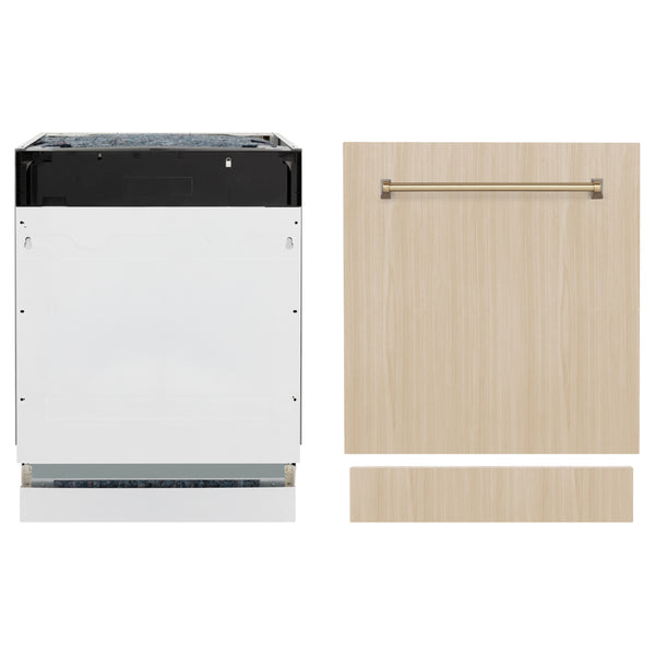 ZLINE Autograph Edition 24 in. Tallac Series 3rd Rack Dishwasher with Auto Door Open Drying, 51dBa, Panel Ready with Champagne Bronze Handle (DWVZ-24-CB)
