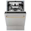 ZLINE Autograph Edition 18 in. Tallac Series 3rd Rack Dishwasher with Auto Door Open Drying, 51dBa, Stainless Steel Panel with Champagne Bronze Handle (DWVZ-304-18-CB)