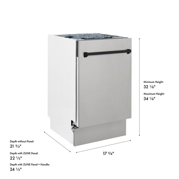 ZLINE Autograph Edition 18 in. Tallac Series 3rd Rack Dishwasher with Auto Door Open Drying, 51dBa, Stainless Steel Panel with Matte Black Handle (DWVZ-304-18-MB)