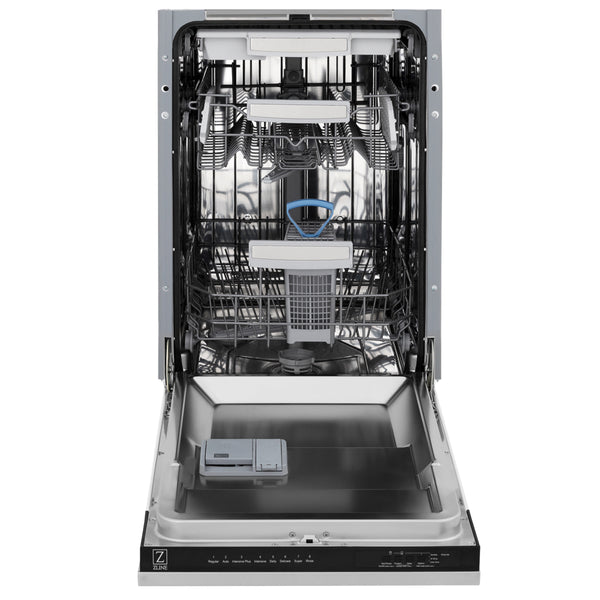 ZLINE Autograph Edition 18 in. Tallac Series 3rd Rack Dishwasher with Auto Door Open Drying, 51dBa, Stainless Steel Panel with Matte Black Handle (DWVZ-304-18-MB)