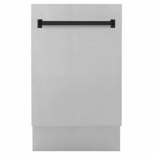 ZLINE Autograph Edition 18 in. Tallac Series 3rd Rack Dishwasher with Auto Door Open Drying, 51dBa, Stainless Steel Panel with Matte Black Handle (DWVZ-304-18-MB)