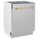 ZLINE Autograph Edition 24 in. Tallac Series 3rd Rack Dishwasher with Auto Door Open Drying, 51dBa, Stainless Steel Panel with Champagne Bronze Handle (DWVZ-304-24-CB)