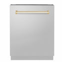 ZLINE Autograph Edition 24 in. Tallac Series 3rd Rack Dishwasher with Auto Door Open Drying, 51dBa, Stainless Steel Panel with Polished Gold Handle (DWVZ-304-24-G)