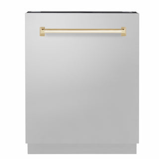 ZLINE Autograph Edition 24 in. Tallac Series 3rd Rack Dishwasher with Auto Door Open Drying, 51dBa, Stainless Steel Panel with Polished Gold Handle (DWVZ-304-24-G)