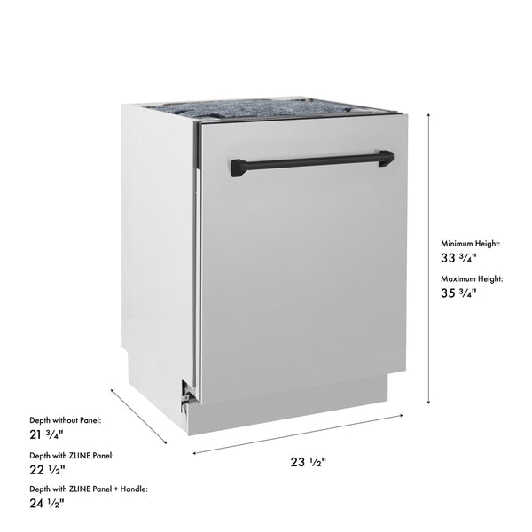ZLINE Autograph Edition 24 in. Tallac Series 3rd Rack Dishwasher with Auto Door Open Drying, 51dBa, Stainless Steel Panel with Matte Black Handle (DWVZ-304-24-MB)
