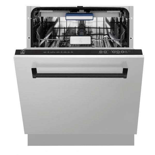 ZLINE Autograph Edition 24 in. Tallac Series 3rd Rack Dishwasher with Auto Door Open Drying, 51dBa, Stainless Steel Panel with Matte Black Handle (DWVZ-304-24-MB)