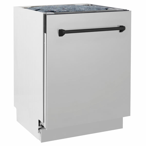 ZLINE Autograph Edition 24 in. Tallac Series 3rd Rack Dishwasher with Auto Door Open Drying, 51dBa, Stainless Steel Panel with Matte Black Handle (DWVZ-304-24-MB)