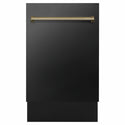 ZLINE Autograph Edition 18 in. Tallac Series 3rd Rack Dishwasher with Auto Door Open Drying, 51dBa, Black Stainless Steel Panel with Champagne Bronze Handle (DWVZ-BS-18-CB)