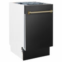 ZLINE Autograph Edition 18 in. Tallac Series 3rd Rack Dishwasher with Auto Door Open Drying, 51dBa, Black Stainless Steel Panel with Champagne Bronze Handle (DWVZ-BS-18-CB)