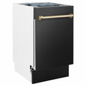 ZLINE Autograph Edition 18 in. Tallac Series 3rd Rack Dishwasher with Auto Door Open Drying, 51dBa, Black Stainless Steel Panel with Polished Gold Handle (DWVZ-BS-18-G)