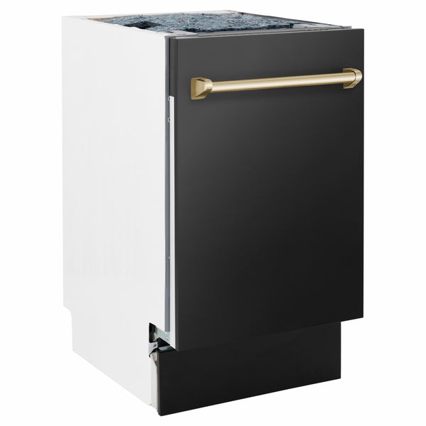 ZLINE Autograph Edition 18 in. Tallac Series 3rd Rack Dishwasher with Auto Door Open Drying, 51dBa, Stainless Steel Panel with Polished Gold Handle (DWVZ-304-18-G)