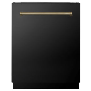 ZLINE Autograph Edition 24 in. Tallac Series 3rd Rack Dishwasher with Auto Door Open Drying, 51dBa, Black Stainless Steel Panel with Champagne Bronze Handle (DWVZ-BS-24-CB)
