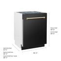 ZLINE Autograph Edition 24 in. Tallac Series 3rd Rack Dishwasher with Auto Door Open Drying, 51dBa, Black Stainless Steel Panel with Polished Gold Handle (DWVZ-BS-24-G)
