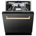 ZLINE Autograph Edition 24 in. Tallac Series 3rd Rack Dishwasher with Auto Door Open Drying, 51dBa, Black Stainless Steel Panel with Polished Gold Handle (DWVZ-BS-24-G)