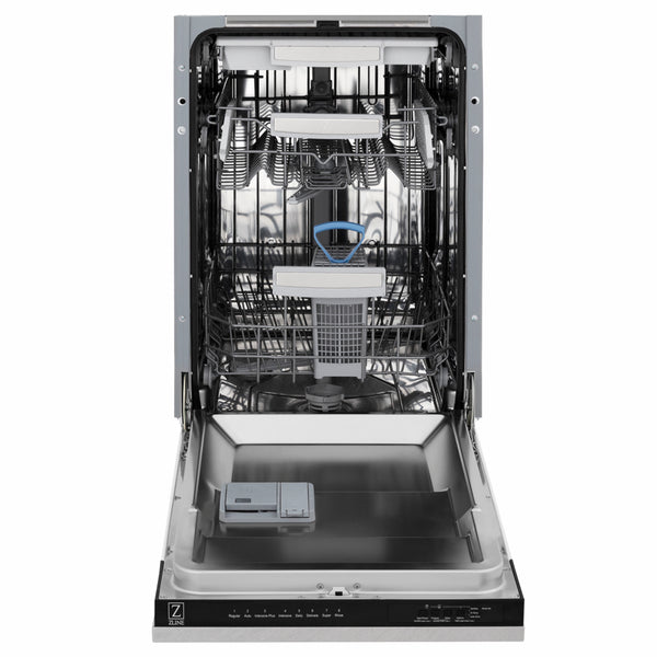 ZLINE Autograph Edition 18 in. Tallac Series 3rd Rack Dishwasher with Auto Door Open Drying, 51dBa, Satin Stainless Steel Panel with Champagne Bronze Handle (DWVZ-SN-18-CB)