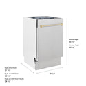 ZLINE Autograph Edition 18 in. Tallac Series 3rd Rack Dishwasher with Auto Door Open Drying, 51dBa, Satin Stainless Steel Panel with Polished Gold Handle (DWVZ-SN-18-G)