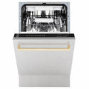 ZLINE Autograph Edition 18 in. Tallac Series 3rd Rack Dishwasher with Auto Door Open Drying, 51dBa, Satin Stainless Steel Panel with Polished Gold Handle (DWVZ-SN-18-G)