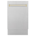 ZLINE Autograph Edition 18 in. Tallac Series 3rd Rack Dishwasher with Auto Door Open Drying, 51dBa, Satin Stainless Steel Panel with Polished Gold Handle (DWVZ-SN-18-G)