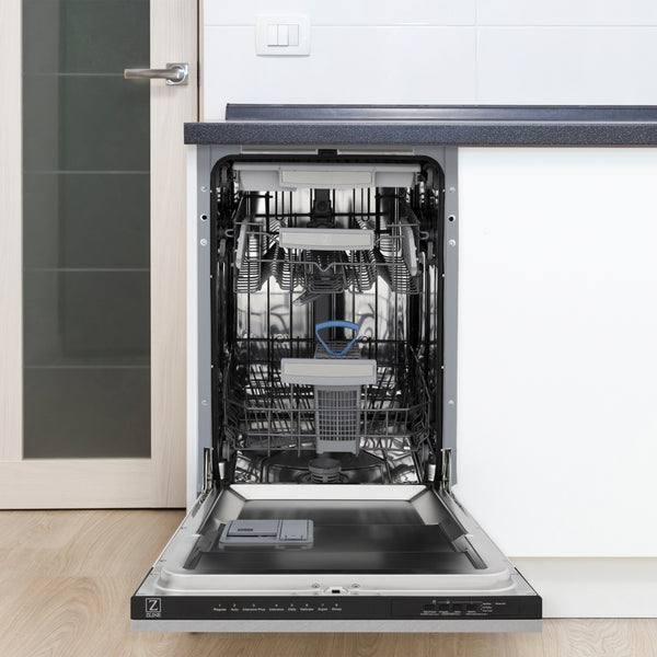 ZLINE Autograph Edition 18 in. Tallac Series 3rd Rack Dishwasher with Auto Door Open Drying, 51dBa, Satin Stainless Steel Panel with Polished Gold Handle (DWVZ-SN-18-G)
