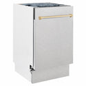 ZLINE Autograph Edition 18 in. Tallac Series 3rd Rack Dishwasher with Auto Door Open Drying, 51dBa, Satin Stainless Steel Panel with Polished Gold Handle (DWVZ-SN-18-G)