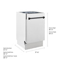 ZLINE Autograph Edition 18 in. Tallac Series 3rd Rack Dishwasher with Auto Door Open Drying, 51dBa, Satin Stainless Steel Panel with Matte Black Handle (DWVZ-SN-18-MB)