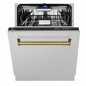 ZLINE Autograph Edition 24 in. Tallac Series 3rd Rack Dishwasher with Auto Door Open Drying, 51dBa, Satin Stainless Steel Panel with Champagne Bronze Handle (DWVZ-SN-24-CB)