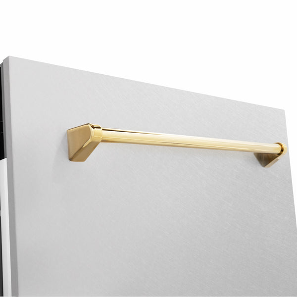ZLINE Autograph Edition 24 in. Tallac Series 3rd Rack Dishwasher with Auto Door Open Drying, 51dBa, White Matte Panel with Polished Gold Handle (DWVZ-WM-24-G)