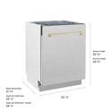 ZLINE Autograph Edition 24 in. Tallac Series 3rd Rack Dishwasher with Auto Door Open Drying, 51dBa, Satin Stainless Steel Panel with Polished Gold Handle (DWVZ-SN-24-G)