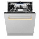 ZLINE Autograph Edition 24 in. Tallac Series 3rd Rack Dishwasher with Auto Door Open Drying, 51dBa, Satin Stainless Steel Panel with Polished Gold Handle (DWVZ-SN-24-G)