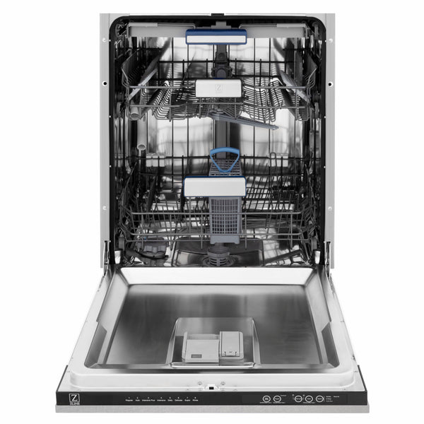 ZLINE Autograph Edition 24 in. Tallac Series 3rd Rack Dishwasher with Auto Door Open Drying, 51dBa, White Matte Panel with Polished Gold Handle (DWVZ-WM-24-G)