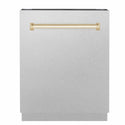 ZLINE Autograph Edition 24 in. Tallac Series 3rd Rack Dishwasher with Auto Door Open Drying, 51dBa, Satin Stainless Steel Panel with Polished Gold Handle (DWVZ-SN-24-G)