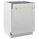 ZLINE Autograph Edition 24 in. Tallac Series 3rd Rack Dishwasher with Auto Door Open Drying, 51dBa, Satin Stainless Steel Panel with Polished Gold Handle (DWVZ-SN-24-G)