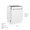 ZLINE Autograph Edition 24 in. Tallac Series 3rd Rack Dishwasher with Auto Door Open Drying, 51dBa, White Matte Panel with Champagne Bronze Handle (DWVZ-WM-24-CB)