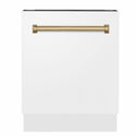 ZLINE Autograph Edition 24 in. Tallac Series 3rd Rack Dishwasher with Auto Door Open Drying, 51dBa, White Matte Panel with Champagne Bronze Handle (DWVZ-WM-24-CB)