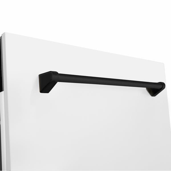 ZLINE Autograph Edition 24 in. Tallac Series 3rd Rack Dishwasher with Auto Door Open Drying, 51dBa, White Matte Panel with Matte Black Handle (DWVZ-WM-24-MB)