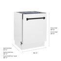 ZLINE Autograph Edition 24 in. Tallac Series 3rd Rack Dishwasher with Auto Door Open Drying, 51dBa, White Matte Panel with Matte Black Handle (DWVZ-WM-24-MB)