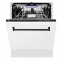 ZLINE Autograph Edition 24 in. Tallac Series 3rd Rack Dishwasher with Auto Door Open Drying, 51dBa, White Matte Panel with Matte Black Handle (DWVZ-WM-24-MB)