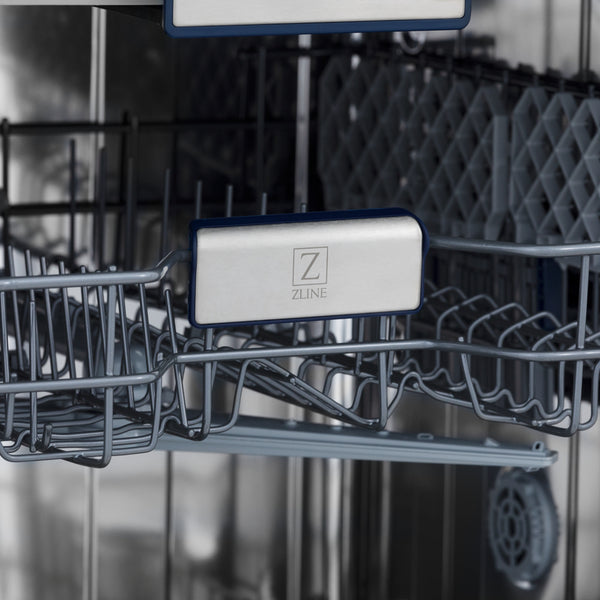 ZLINE Autograph Edition 24 in. Tallac Series 3rd Rack Dishwasher with Auto Door Open Drying, 51dBa, White Matte Panel with Polished Gold Handle (DWVZ-WM-24-G)