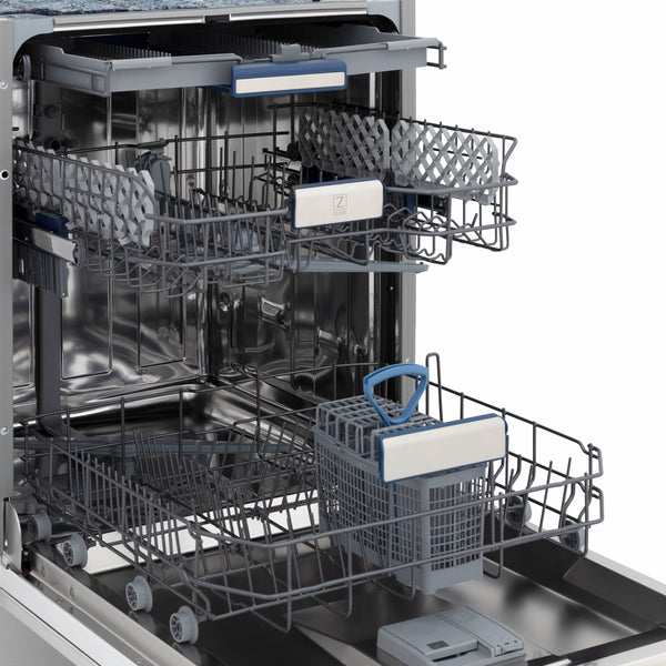 ZLINE Autograph Edition 24 in. Tallac Series 3rd Rack Dishwasher with Auto Door Open Drying, 51dBa, Stainless Steel Panel with Champagne Bronze Handle (DWVZ-304-24-CB)