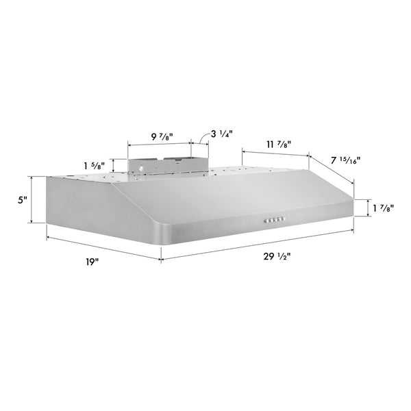 ZLINE 30 in. 300 CFM Ducted Under-Cabinet Range Hood in Stainless Steel, Hardwired Power (617-30)
