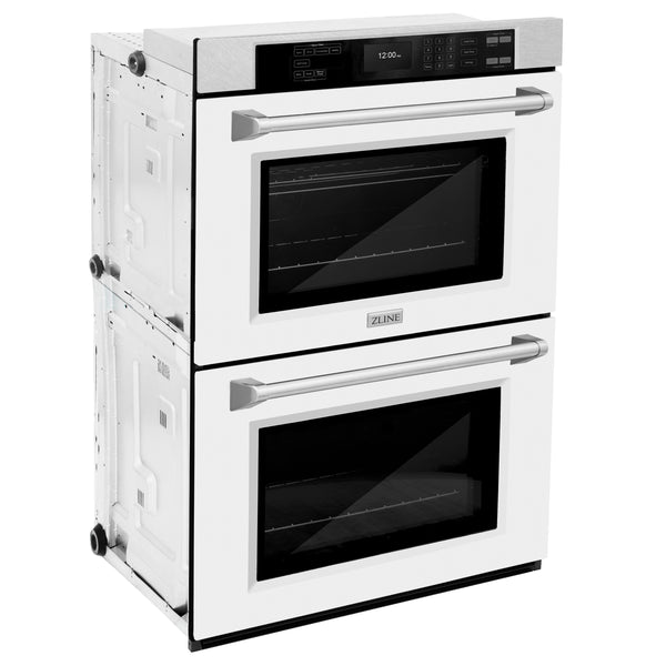 ZLINE 30 in. Professional True Convection Double Wall Oven with Air Fry and Self Clean in DuraSnow® Stainless Steel with White Matte Doors (WADS-WM-30)