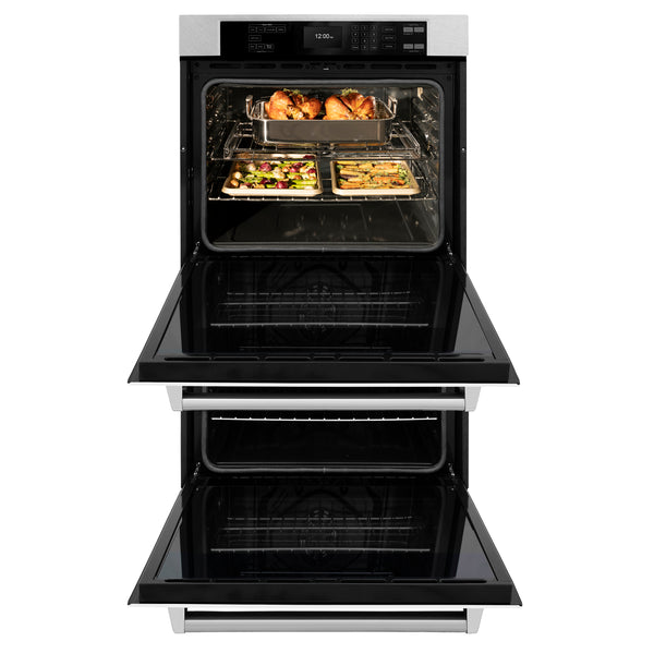 ZLINE 30 in. Professional True Convection Double Wall Oven with Air Fry and Self Clean in Satin Stainless Steel with White Matte Doors (WADS-WM-30)