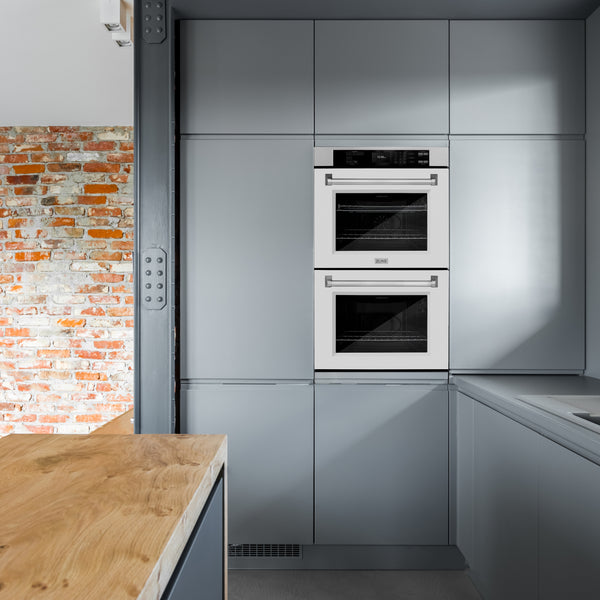 ZLINE 30 in. Professional True Convection Double Wall Oven with Air Fry and Self Clean in Satin Stainless Steel with White Matte Doors (WADS-WM-30)